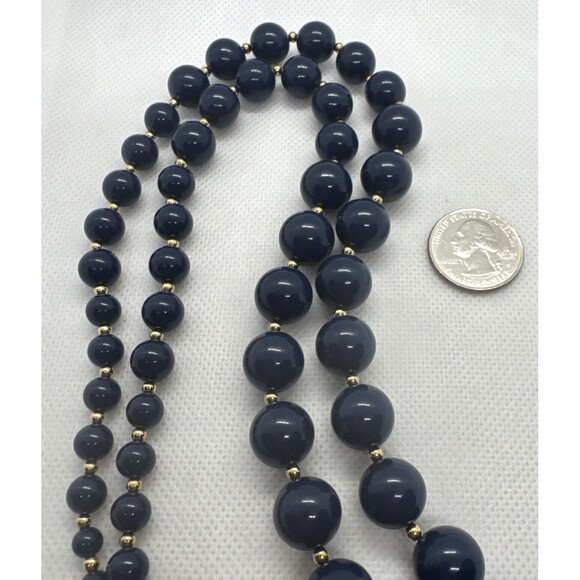 Vintage Monet Signed Graduated‎ Round Blue Beaded 30" Necklace Retro Plastic - Picture 6 of 7
